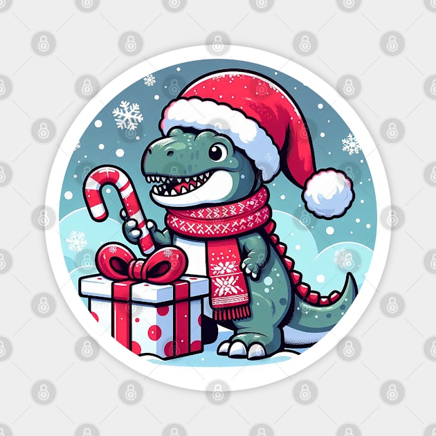 Cute T-Rex in a santa hat Magnet by Sketchy